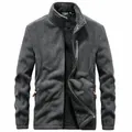 Premium thickened dark grey men's fleece jacket featuring a stand collar and warm fleece lining. - M / Fleece Lined Top / Gray