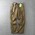 Men's outdoor windproof fleece softshell cargo pants with multi-pockets and belt - S / Bottoms / Earthy Yellow
