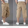 Pantalones cargo 3/4 para hombre de algodón caqui con ajuste holgado y múltiples bolsillos - M / Bottoms / Caqui