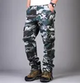Heavyweight men's cotton cargo pants in a stylish blue camouflage straight-leg design - 29 / Bottoms / Blue Camouflage