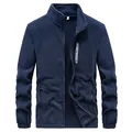 Men's navy blue fleece jacket featuring a stand collar and sport outdoor print - 3XL / Mid-weight Top / Sapphire Blue