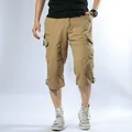 Men's lightweight khaki cargo shorts with multi-pockets and drawstring hem - Khaki