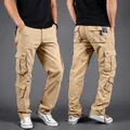 Pantalones cargo de algodón caqui para hombre con múltiples bolsillos y un corte recto holgado - 29 / Bottoms / Caqui