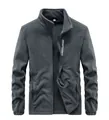 Men's warm dark gray polar fleece jacket with stand collar and full zipper design - M / Mid-weight Top / Gray