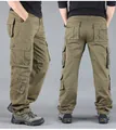 Olive green heavy cotton cargo pants with multiple functional button-down pockets - 29 / Bottoms / 8 Pockets / Military Yellow