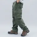 Loose fit dark green cargo pants with multi-pockets and straight leg design for men - 38 / Bottoms / Deep Grass Green