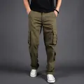 Men's relaxed fit multi-pocket cargo pants in military yellow color, casual style - Military Yellow