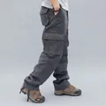 Men's dark grey multi-pocket cargo pants with a loose straight fit for casual wear - 38 / Bottoms / Dark Gray