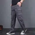 Men's grey multi-pocket tactical cargo pants featuring durable fabric and loose fit design - M / Bottoms / Gray