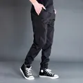 Pantaloni cargo neri professionali da uomo con tasche laterali e polsini elastici - 4XL / Pantaloni e gonne / Leggero estivo / Nero