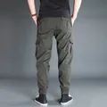 Men's loose fit quick-dry cargo pants featuring multiple pockets and elasticized cuffs - M / Bottoms / Army Green