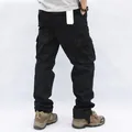 Durable men's straight-leg multi-pocket cargo pants in an elegant black finish - Black