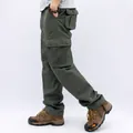 Men's loose multi-pocket straight leg cargo pants in classic army green outdoor style - Army Green
