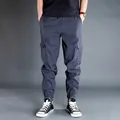 Premium dark grey blue men's cargo joggers loose fit casual trousers with side pockets - 4XL / Bottoms / Spring Autumn Style / Gray