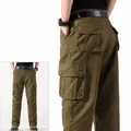 Olivgrüne Herren-Cargo-Hose mit mehreren Taschen und lockerem, geradem Beinschnitt-Stil - Militärgelb