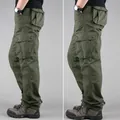 Thick men's cotton cargo pants in grass green, perfect for autumn and winter outdoor wear - 29 / Bottoms / Grass Green