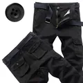 Men's black cargo pants with multi-pockets and belt, loose fit casual work trousers - 29 / Bottoms / Black (6 Pockets)