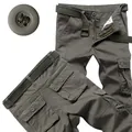 Men's olive green multi-pocket cargo pants with matching woven belt in detail view - 29 / Bottoms / Army Green (8 Pockets)