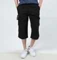 Men's casual black cargo shorts with multi-pockets and thin fabric for summer outdoor - 4XL / Bottoms / Black