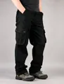 High-quality men's loose fit multi-pocket cargo work pants in classic black color - Black