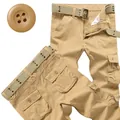 Durable khaki multi-pocket cargo pants for men with adjustable matching woven belt - 29 / Bottoms / Khaki (8 Pockets)