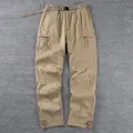 Mens khaki windproof outdoor cargo pants with straight leg and adjustable belt - Khaki (Spring Style/No Fleece)
