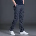 Men's winter fleece-lined cargo pants in loose straight fit made of pure cotton - S / Bottoms / Gray