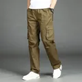 Durable men's loose straight leg cargo pants in khaki featuring classic multi-pocket design - Military Yellow
