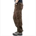 Men's thick cotton cargo pants in brown finish featuring functional multi-pockets design - 29 / Bottoms / Coffee