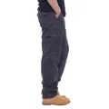 Side view of durable men's dark grey cotton cargo pants with multiple utility pockets - M / Bottoms / Dark Gray