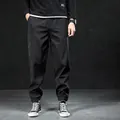 Black men's casual cargo joggers for spring and autumn, loose fit with elastic cuffs - M / Bottoms / Spring/Autumn Mid-thick (Not Fleece Lined) / Black