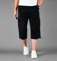 High-quality detailed view of men's black loose-fit cargo shorts with multiple pockets - M / Bottoms / Black
