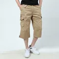 Men's khaki outdoor casual cargo 3/4 shorts featuring multi-pocket loose fit design. - 4XL / Bottoms / Khaki