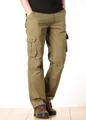 Men's khaki straight-cut cargo pants featuring multiple 3D pockets for outdoor wear. - 29 / Bottoms / Military Yellow