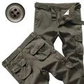 Men's olive green cargo pants with multi-pockets and belt, high-quality button detail - 29 / Bottoms / 6 Pockets / Army Green