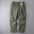 Full view of men's outdoor winter fleece cargo pants with multi-pockets and belt - S / Bottoms / Army Green