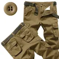 Professional men's khaki multi-pocket cargo pants featuring a woven belt and button detail - 29 / Bottoms / Military Yellow (6 Pockets)
