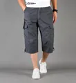 Loose-fit dark grey cargo shorts for men with functional multi-pockets and drawstring - M / Bottoms / Gray