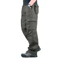 Durable military green multi-pocket cargo pants for men with a loose straight-leg fit - 29 / Bottoms / Army Green