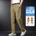 Leichte Herren Cargo-Hose aus Eisseide, schnelltrocknend in Khaki für den Sommer - M / Unterteile / Khaki