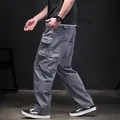Hochwertige graue Cargo-Hose für Herren aus Baumwolle mit lockerem, geradem Schnitt - M / Gerader Cargo-Stil (215) / Dunkelgrau