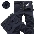 Men's loose navy blue cargo pants featuring multiple pockets and durable button detail - 29 / Bottoms / Navy Blue (6 Pockets)