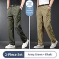 Summer 2-pack men's quick-dry breathable cargo pants in army green and khaki colors - M / Bottoms / 2 Pieces/Pack / Army Green + Khaki