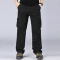 Comfortable men's loose black cargo pants with multiple pockets for work or casual daily wear - 29 / Bottoms / Black