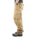 Durable khaki multi-pocket relaxed fit cargo pants for men with straight leg cut - 29 / Bottoms / Khaki