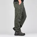 Durable men's plus-size pure cotton cargo pants in olive green with multi-pocket design - M / Bottoms / Grey Green