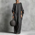 Robe longue gris foncé à manches chauve-souris et décolleté à épaules dénudées. - S / Haut Et Bas / Noir