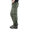 Men's olive green multi-pocket cargo pants in a loose straight-leg casual outdoor style - 29 / Bottoms / Grass Green