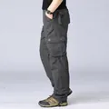 Dark grey loose fit multi-pocket cargo pants for men featuring a straight leg casual design - Dark Gray