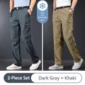 Men's lightweight quick-dry ice silk cargo pants variant in dark grey and khaki colors - M / Bottoms / 2 Pieces/Pack / Dark Gray & Khaki